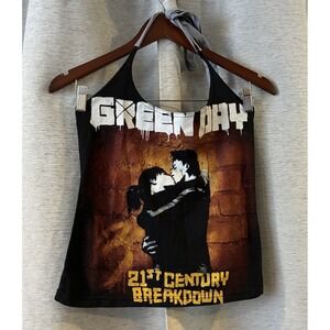 Vintage Green Day 21st Century Breakdown Band Halter Black M Rock 2009 Y2K